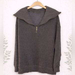 Aerie Charcoal Oversized Quarter Zip Sweatshirt Rib Collar Cozy Pullover L